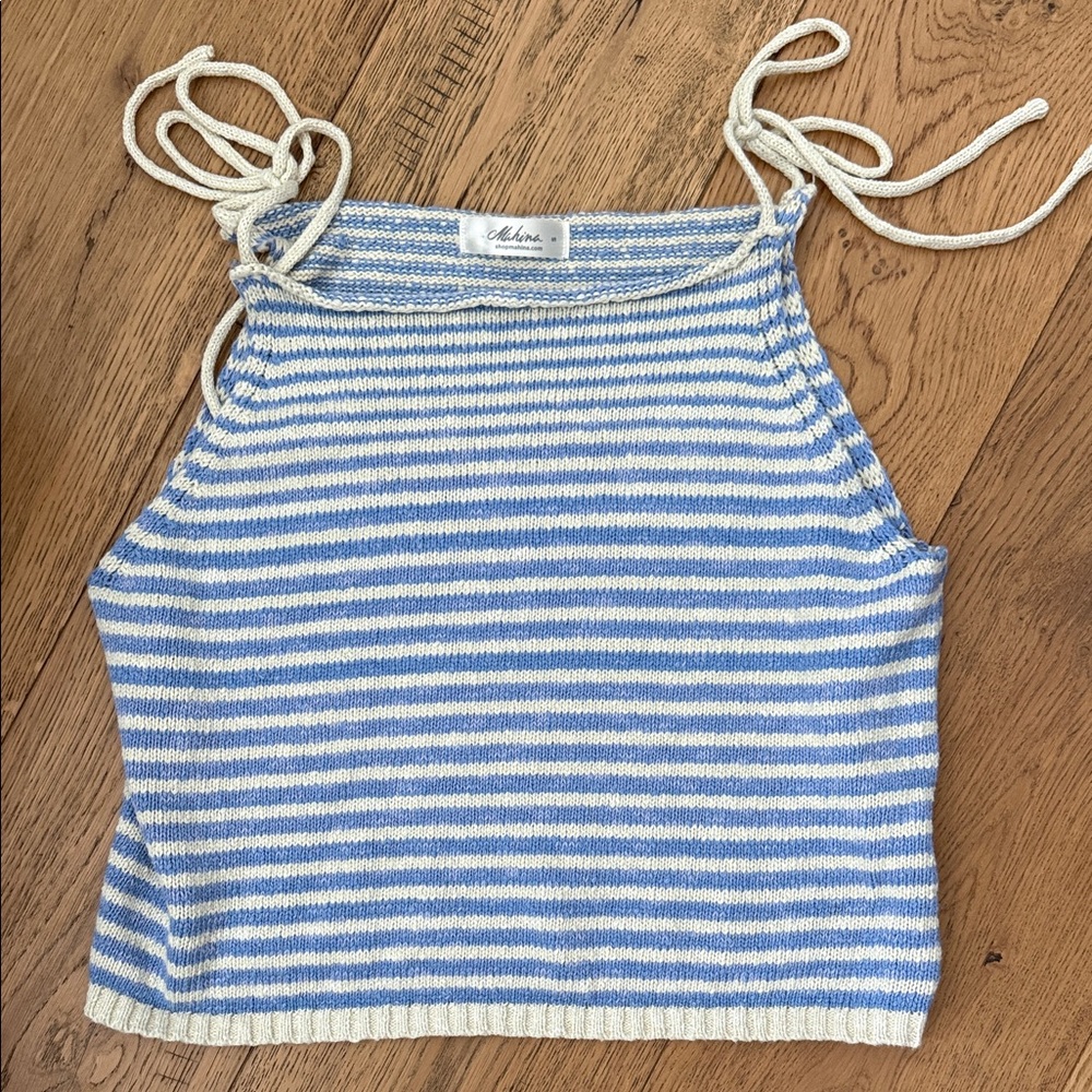 mahina Blue & Cream Striped Knit Tank